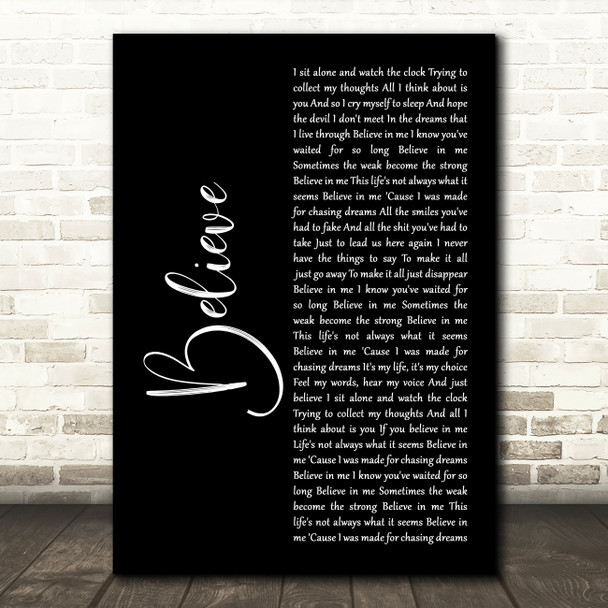 Staind Believe2 Black Script Decorative Wall Art Gift Song Lyric Print