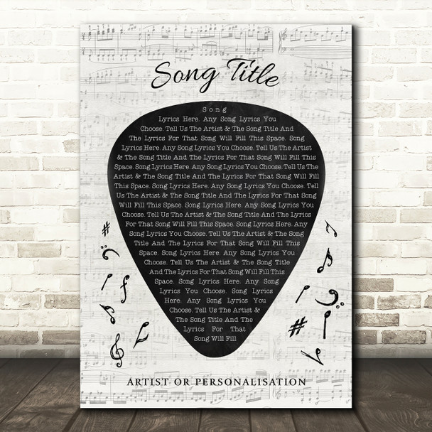 Guitar Pick Plectrum Any Song Lyric Personalised Music Wall Art Print