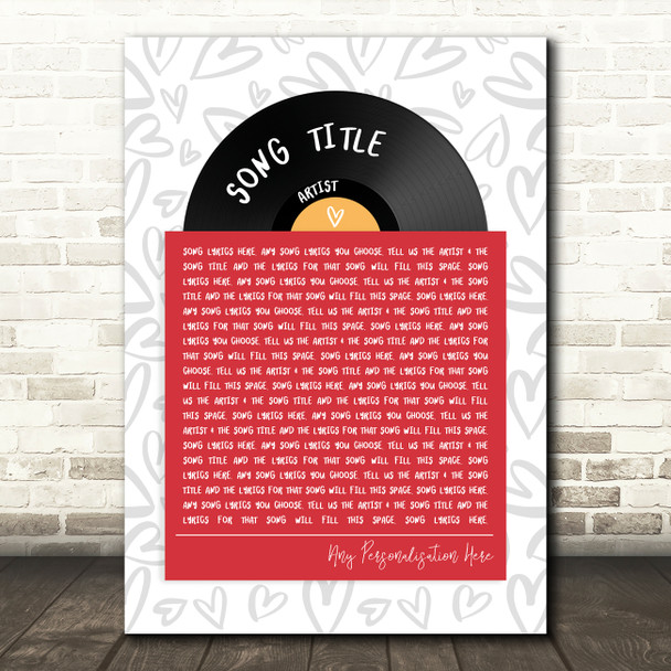 Vinyl Record In Sleeve Hearts Any Song Lyric Personalised Music Wall Art Print