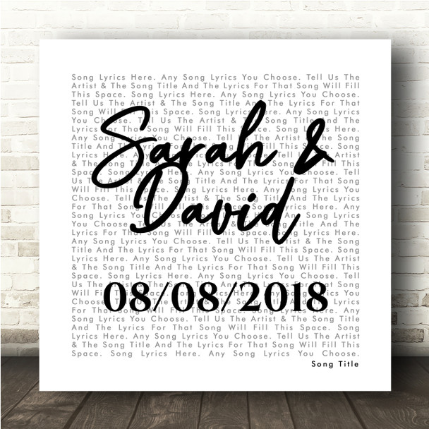 White Square Simple Script Any Song Lyric Personalised Music Wall Art Print