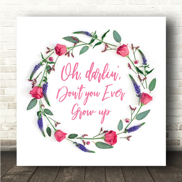 Taylor Swift Never Grow Up Pink Rose Wreath Square Music Song Lyric Wall Art Print