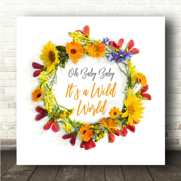 Cat Stevens Wild World Floral Wreath Square Music Song Lyric Wall Art Print