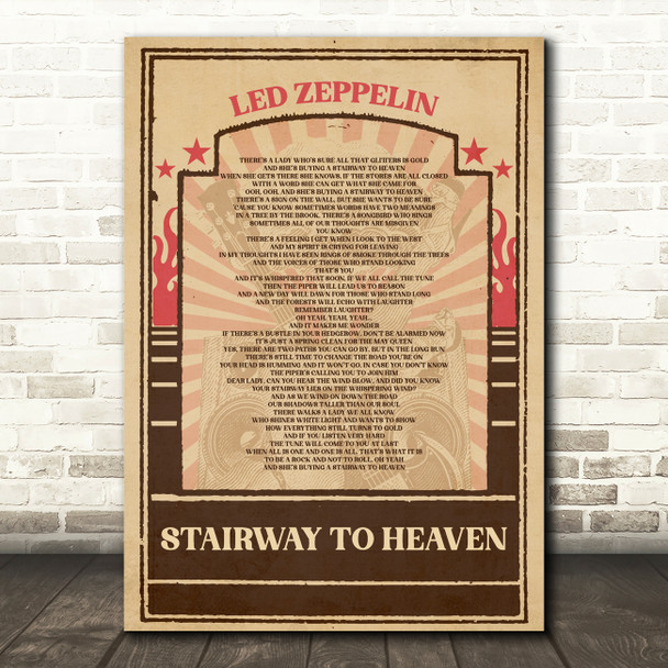 Led Zeppelin Stairway To Heaven Vintage Flame Poster Music Song Lyric Wall Art Print