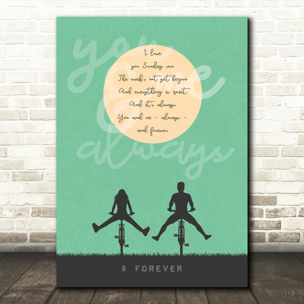 The Wannadies You And Me Song Couple Bike Ride Music Song Lyric Wall Art Print
