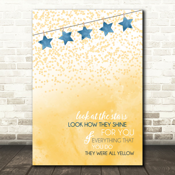 Coldplay Yellow Blue Stars Gold Confetti Music Song Lyric Wall Art Print