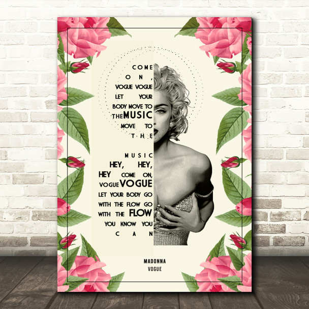 Madonna Vogue Pink Floral Leaves Music Song Lyric Wall Art Print
