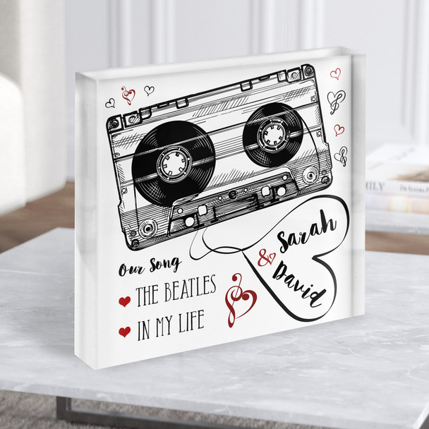 Black White Red Cassette Tape Square Music Any Song Lyric Acrylic Block