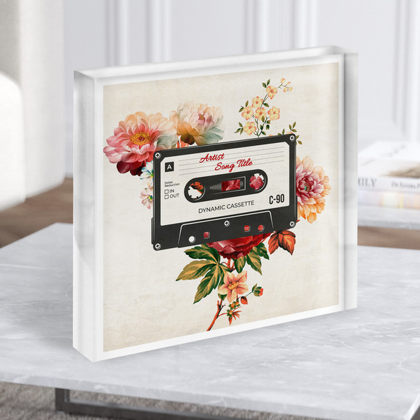 Vintage Floral Cassette Tape Square Square Any Song Lyric Acrylic Block
