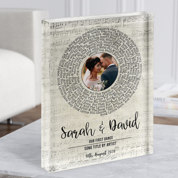 Music Script Vinyl Record Wedding First Dance Photo Any Song Lyric Acrylic Block