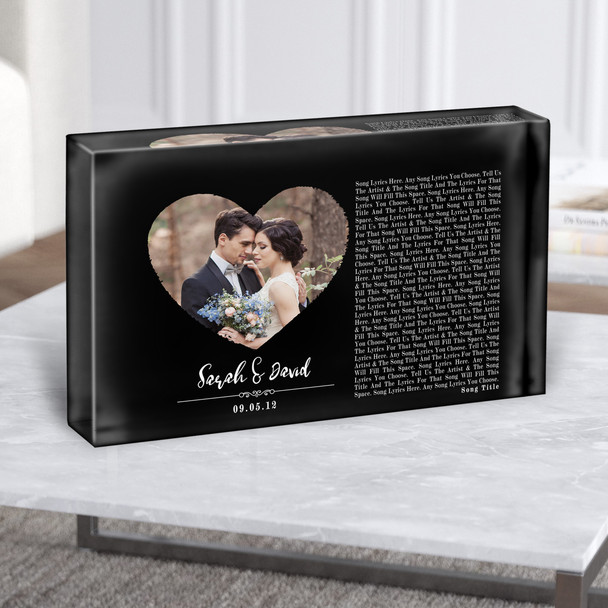 Black Landscape Script Heart Wedding Photo Any Song Lyric Acrylic Block