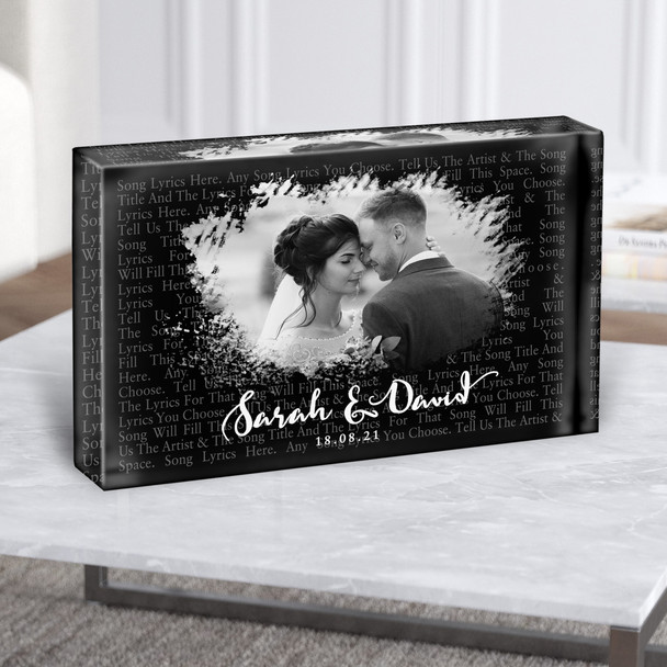 Landscape Smudge Black Grey Wedding Photo Any Song Lyric Acrylic Block