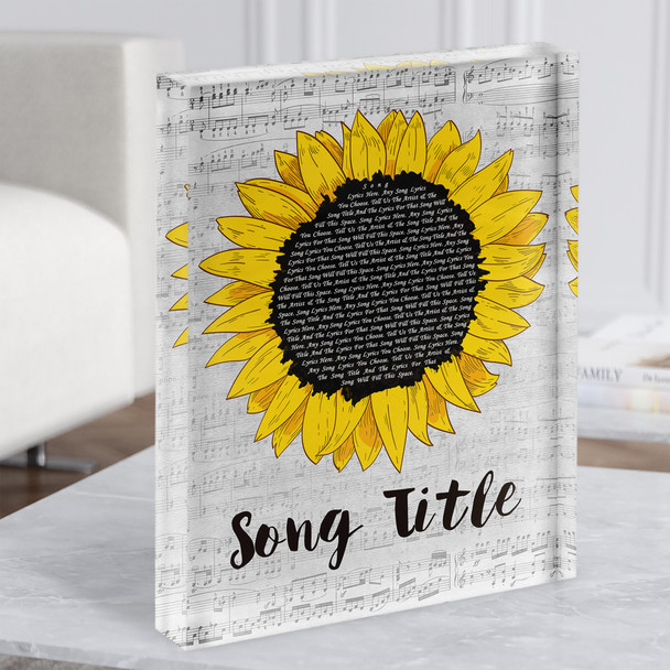 Grey Script Sunflower Any Song Lyric Acrylic Block