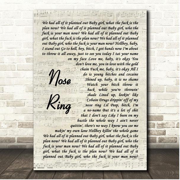 Lil Peep nose ring Vintage Script Song Lyric Print
