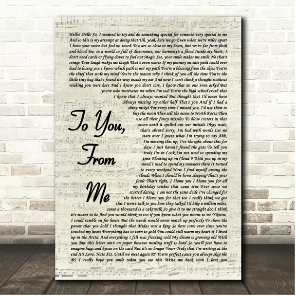 Naethan Apollo To You, From Me Vintage Script Song Lyric Print