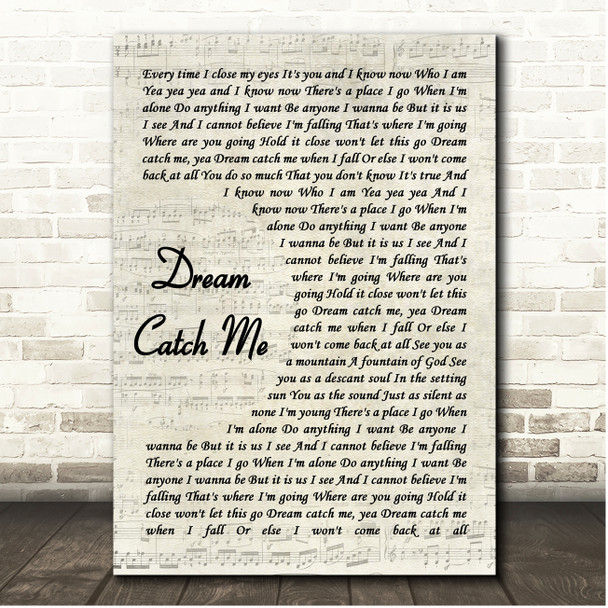 Newton Faulkner Dream Catch Me Vintage Script Song Lyric Print