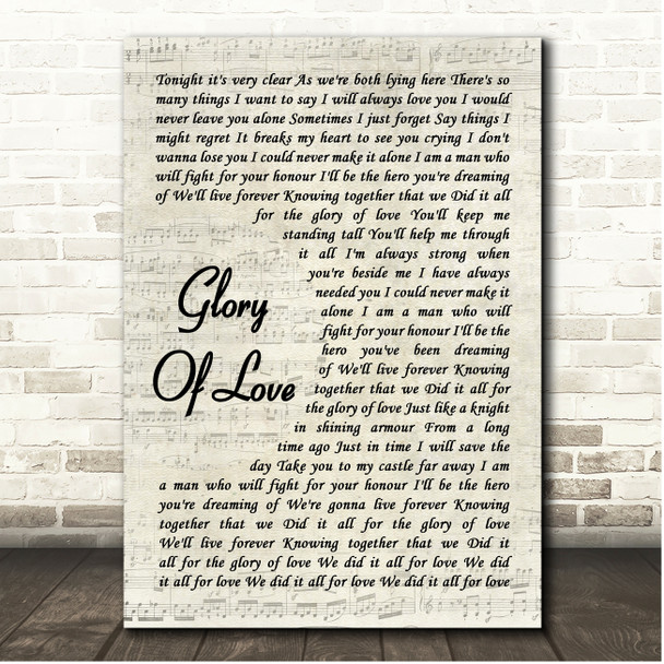 Peter Cetera Glory Of Love Vintage Script Song Lyric Print