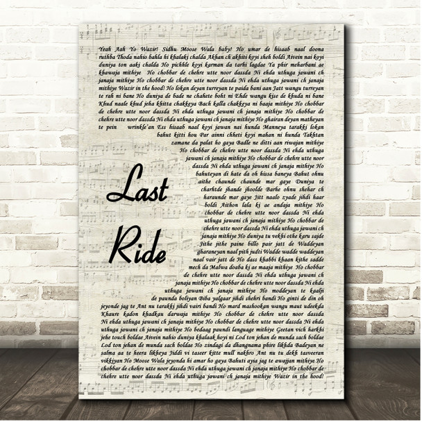 Sidhu Moose Wala The Last Ride Vintage Script Song Lyric Print