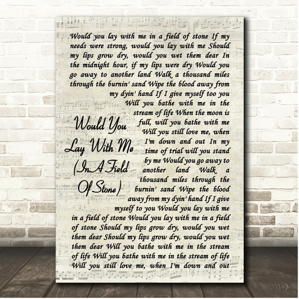 Tanya Tucker Would You Lay With Me (In A Field Of Stone) Vintage Script Song Lyric Print