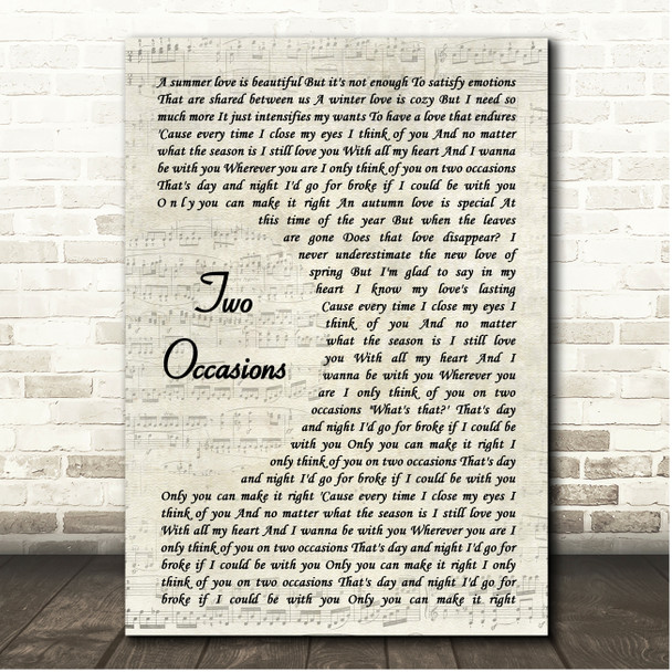 The Deele Two Occasions Vintage Script Song Lyric Print