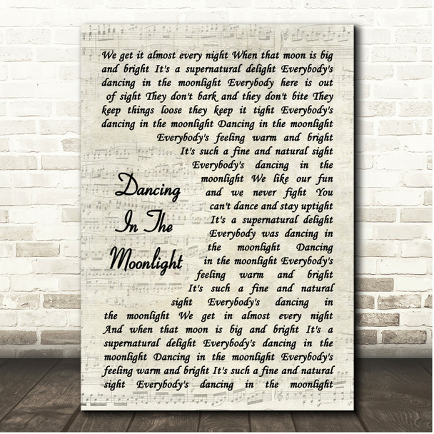 Toploader Dancing In The Moonlight Vintage Script Song Lyric Print