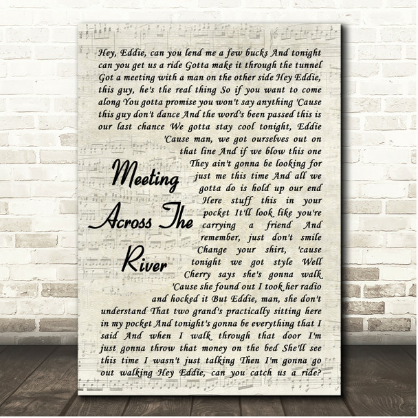 Bruce Springsteen Meeting Across The River Vintage Script Song Lyric Print