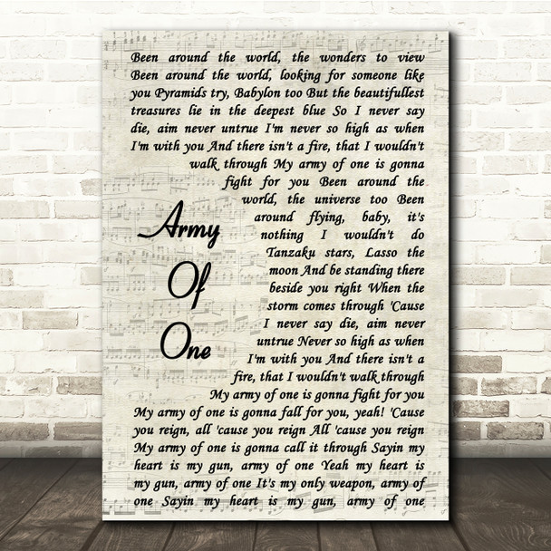 Coldplay Army Of One Vintage Script Song Lyric Quote Print