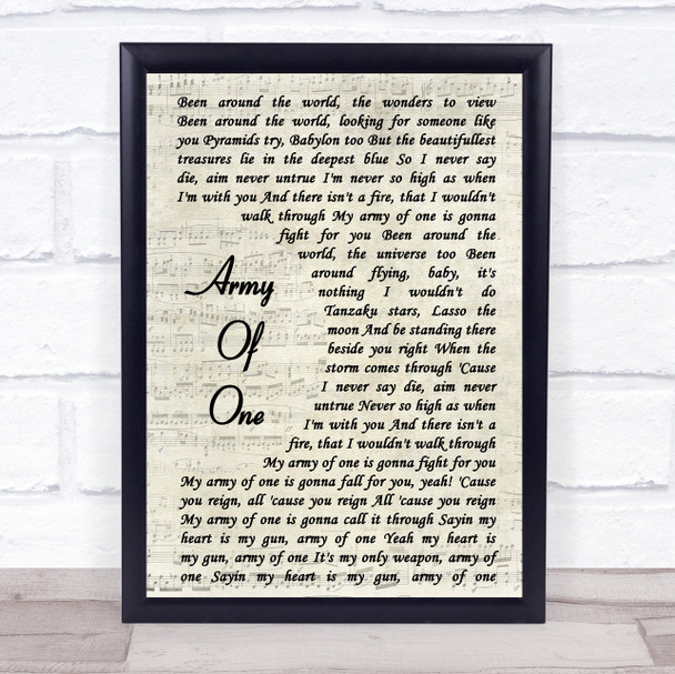 Coldplay Army Of One Vintage Script Song Lyric Quote Print