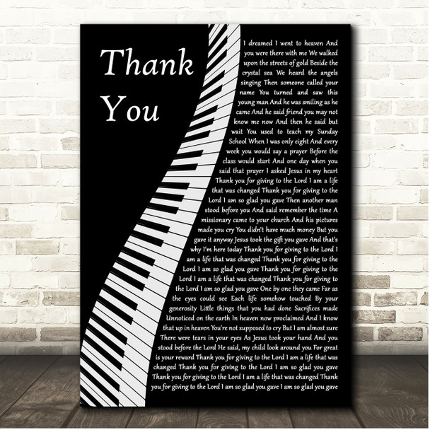 Ray Boltz Thank You Piano Song Lyric Print