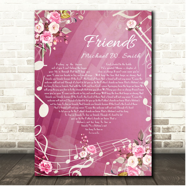 Michael W. Smith Friends Pink Floral Music Notes Heart Song Lyric Print