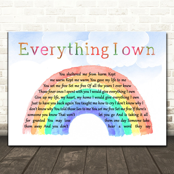 Boy George Everything I Own Watercolour Rainbow & Clouds Song Lyric Print