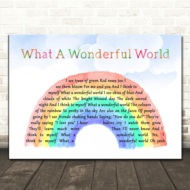 Louis Armstrong What A Wonderful World Watercolour Rainbow & Clouds Song Lyric Print