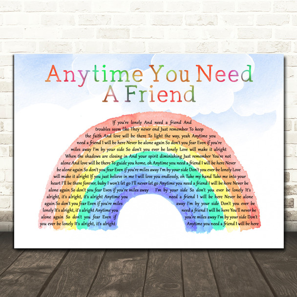 Mariah Carey Anytime You Need a Friend Watercolour Rainbow & Clouds Song Lyric Print