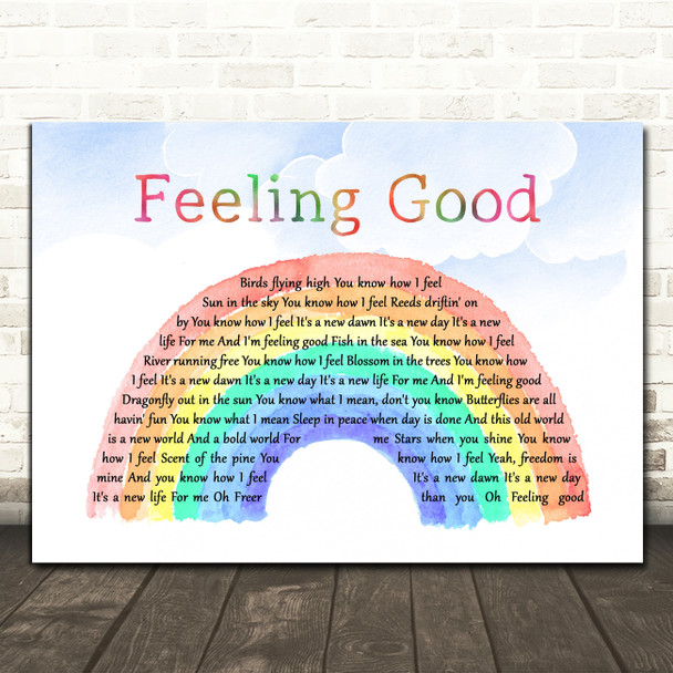 Muse Feeling Good Watercolour Rainbow & Clouds Song Lyric Print