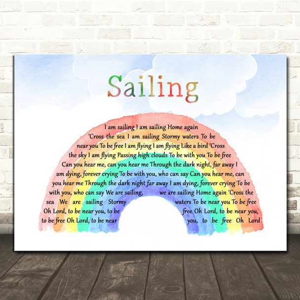 Rod Stewart Sailing Watercolour Rainbow & Clouds Song Lyric Print