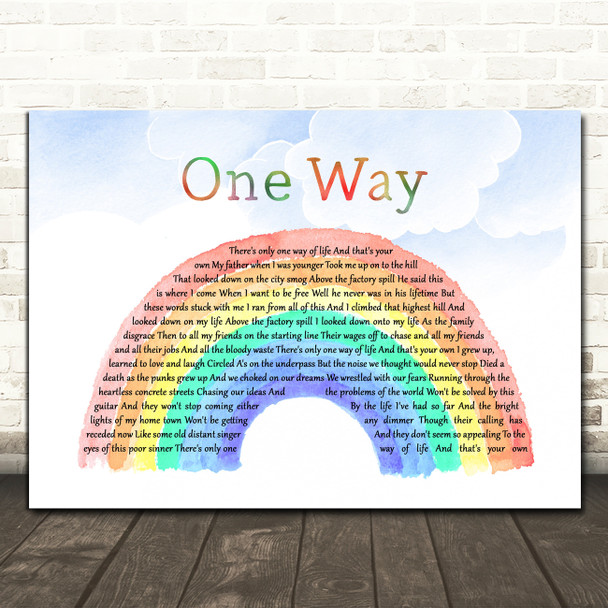 The Levellers One Way Watercolour Rainbow & Clouds Song Lyric Print