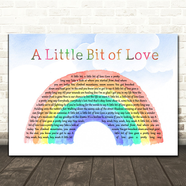 Weezer A Little Bit of Love Watercolour Rainbow & Clouds Song Lyric Print