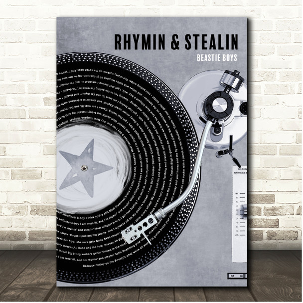 Beastie Boys Rhymin & Stealin Rustic Grey Blue Vinyl Record Song Lyric Print