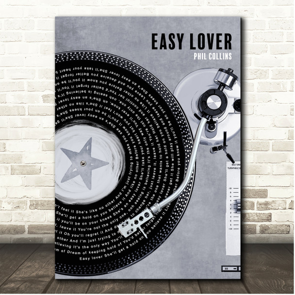 Phil Collins Easy Lover Rustic Grey Blue Vinyl Record Song Lyric Print