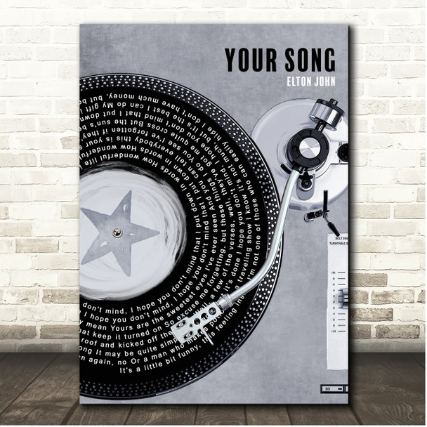 Elton John Your Song Rustic Grey Blue Vinyl Record Song Lyric Print