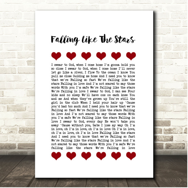 James Arthur Falling Like The Stars Red Hearts In Row Song Lyric Print