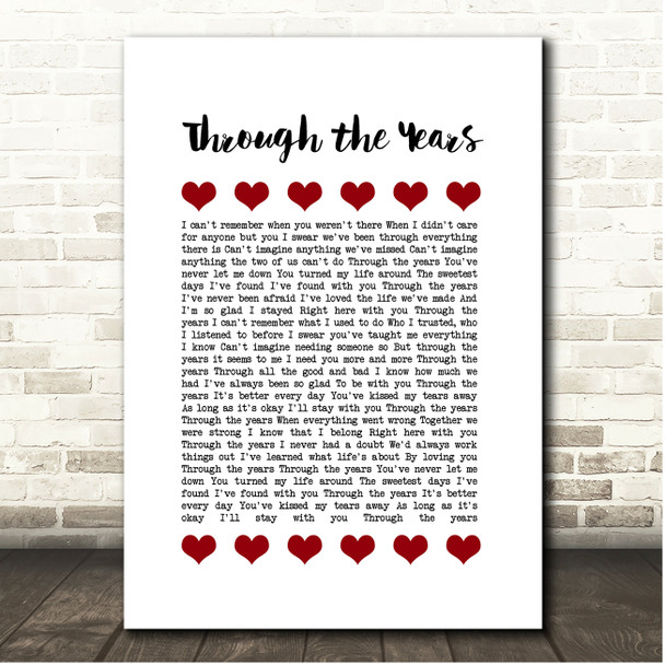 Kenny Rogers Through The Years Red Hearts In Row Song Lyric Print