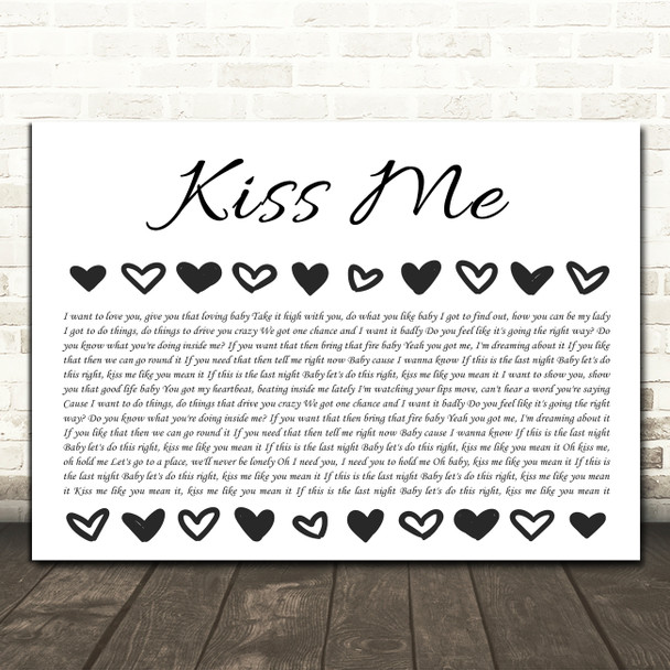Olly Murs Kiss Me Hearts Black & White Song Lyric Print
