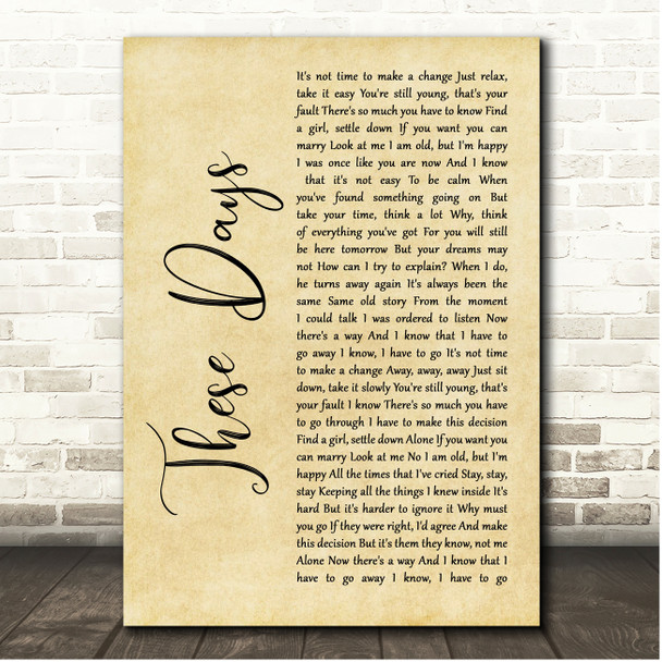 Cat Stevens Father and Son Rustic Script Song Lyric Print