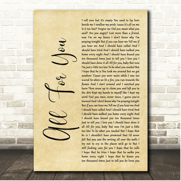 Cian Ducrot All For You Rustic Script Song Lyric Print