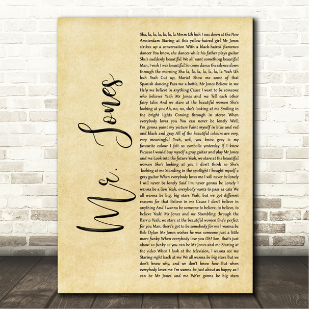 Counting Crows Mr. Jones Rustic Script Song Lyric Print