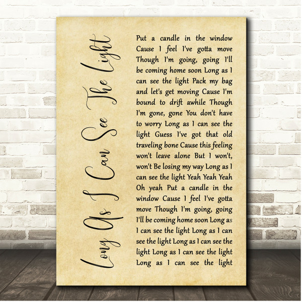 Creedence Clearwater Revival Long As I Can See The Light Rustic Script Song Lyric Print