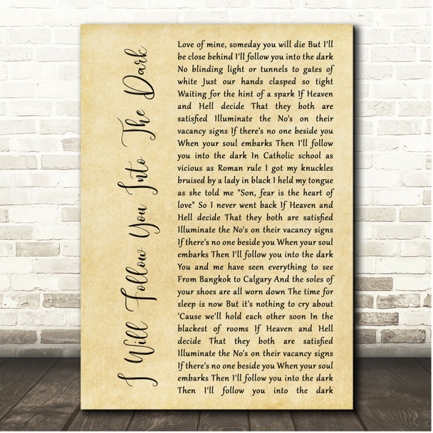 Death Cab For Cutie I Will Follow You Into The Dark Rustic Script Song Lyric Print