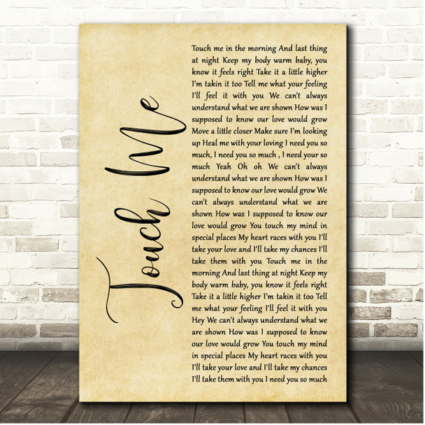 Dj Rui Da Silva Touch Me Rustic Script Song Lyric Print