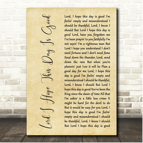 Don Williams Lord I Hope This Day Is Good Rustic Script Song Lyric Print