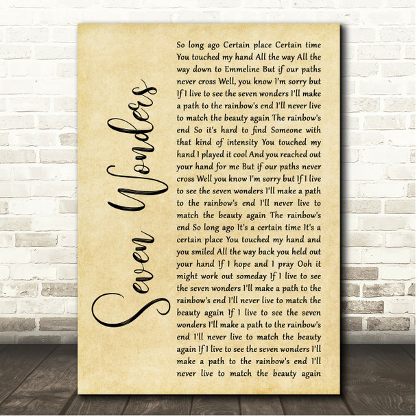 Fleetwood Mac Seven Wonders Rustic Script Song Lyric Print